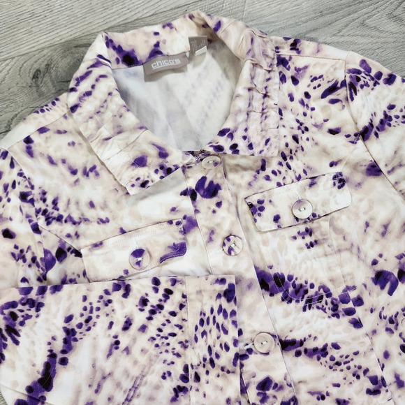 Chico's Jackets & Blazers - Chicos Women's Jacket Sz 1 Beige Purple Animal Print Button M Size‎ 8